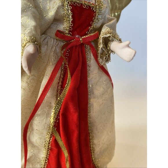 Vintage Christmas Angel Tree Topper 10" Tall Red and Gold Robe Eyes Closed - Picture 9 of 11